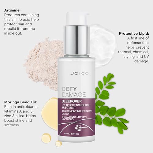 Joico Defy Damage Sleepover Overnight Nourishing Treatment | Instantly Softens & Smooths | Strengthen Bonds | Reduce Breakage & Split Ends | No Rinse Formula | With Arginine & Keratin