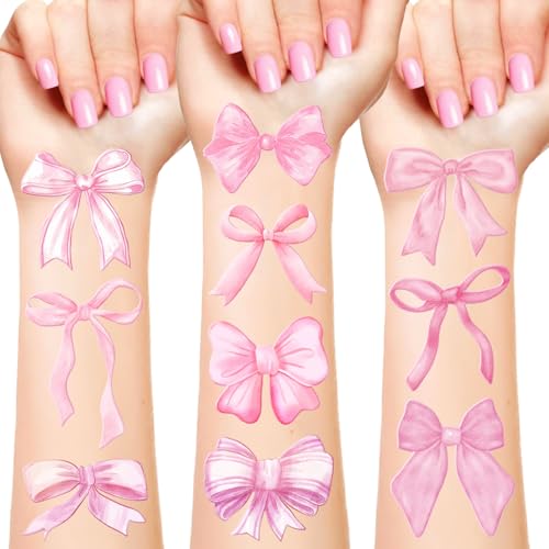 96 Pc Pink Coquette Bow Temporary Tattoos - Party Favors