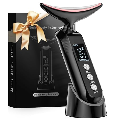 Facial Neck Massager with Heat & LED - 1000 Vibrations, 30-Day Battery