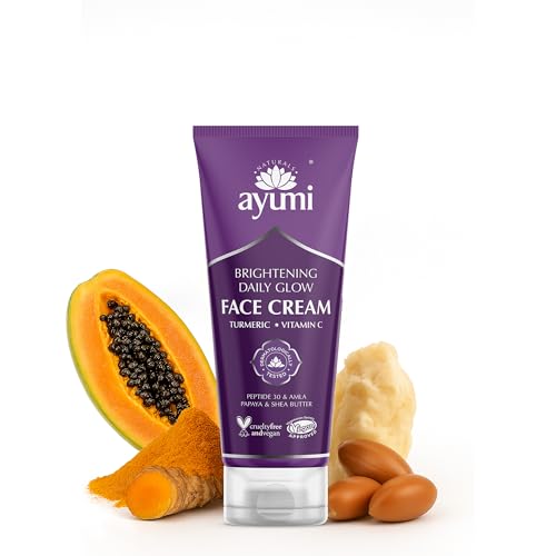 Ayumi Turmeric & Shea Butter Face Cream | Brightening Cream with Vitamin C | Moisturising Cream for Dull Skin | Face Moisturiser with Papaya Extracts | Argan Oil for Damaged Skin | 1 x 100ml