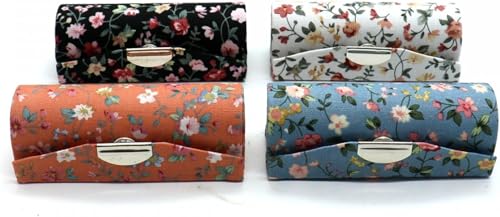HUELE 4-Piece Floral Lipstick Case Organizer with Mirror, Travel Cosmetic Bag