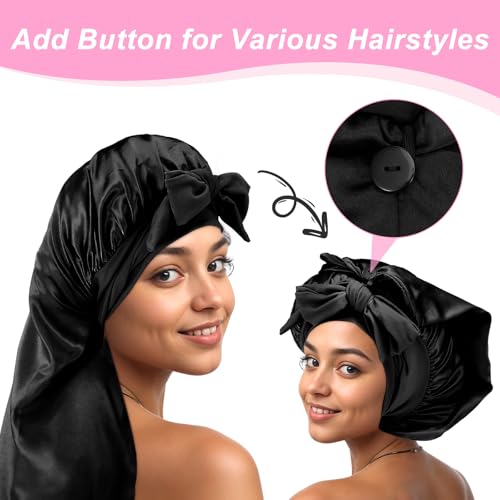 Abeillo Large Silk Bonnet for Women - Satin Hair Cap with Tie Band