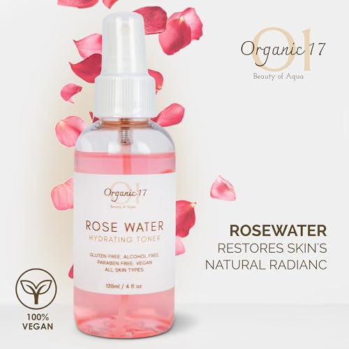 Rose Water Hydrating Toner Spray ? Organic Aloe Vera & Hibiscus Face Mist, Alcohol Free & Dermatologist Tested for Sensitive & All Skin Types ? 120ml