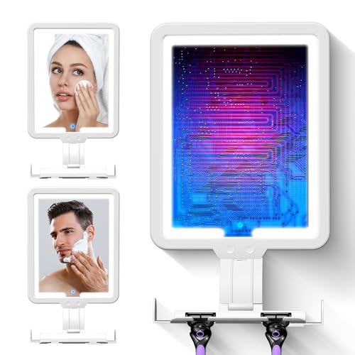 Heated Fogless Shower Mirror with Lights – 3-Color Dimming, 9.5x8 Inch