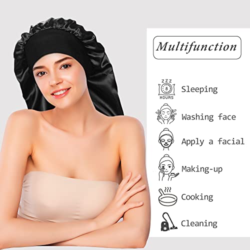 Long Satin Sleep Bonnet for Curly Hair Dreadlocks & Braids - 2 Pack