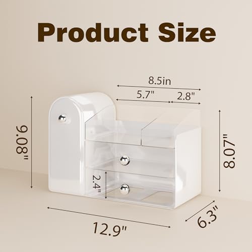 Lurcns Makeup Organizer with Dustproof Brush Holder & 2 Drawers