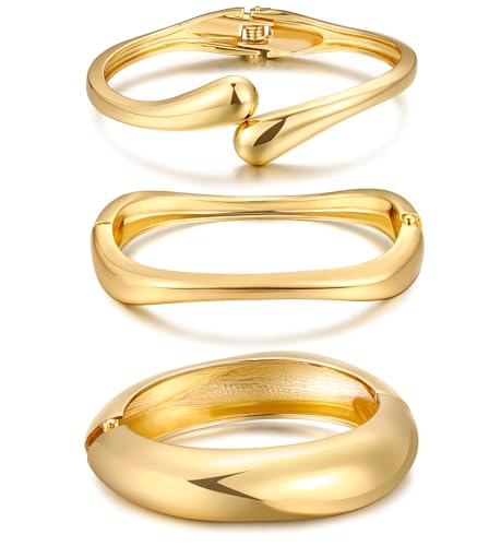 14k Gold Plated Chunky Bangle Bracelets Set for Women