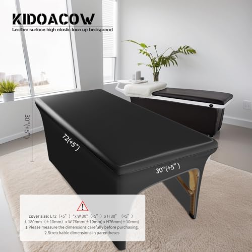 Leather Massage Table Cover Wipeable Massage Bed Cover Protector, Reusable & Waterproof Lash Bed Cover Fitted, Odorless Vegan Leather Spa Salon Bed Covers (Black Tablecloth for 6FT Table)