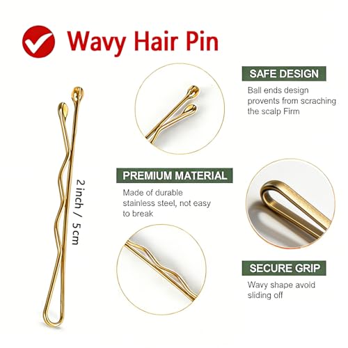 300 Gold Bobby Pins - 2 Inch Metallic Hairpins for All Hair Types
