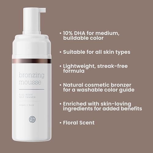 SJOLIE Self Tanner - Express Sunless Tanning Mousse + Mitt Applicator | Medium Dark Color, Streak-Free, Vegan, No Parabens