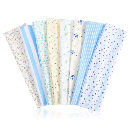 Blue Floral Headbands for Women - 8 Pack Non-Slip Elastic Hair Accessories