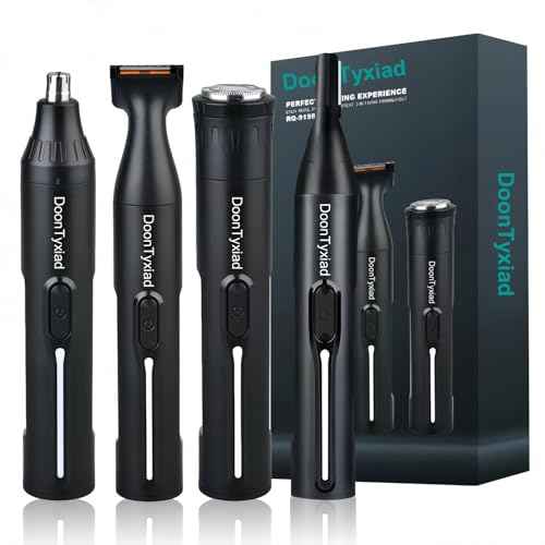Rechargeable Ear and Nose Hair Trimmer, 4-in-1 Professional Painless Eyebrow & Facial Hair Trimmer for Men Women, Powerful Motor and Dual-Edge Blades for Smoother Cutting Black(Black 4-in-1)
