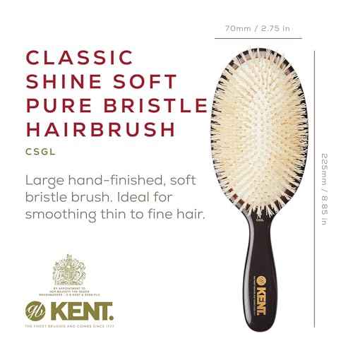 Kent CSGL 9" Large Oval Cushion Straightening Brush and Scalp Brush ? Natural White Boar Bristles Hair Brush for Fine or Thinning Hair ? Large Cushion Shine & Smoothing (+ Hair Brush Cleaner)