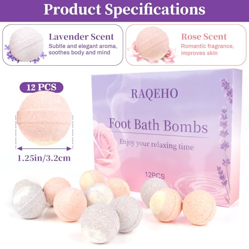12-Piece Foot Bath Bombs - Rose & Lavender Foot Soak for Dry Cracked Feet