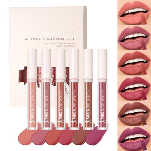 6Pcs Matte Liquid Lipstick, Long Lasting High Pigment Lip Gloss Set, Non-Stick Cup Not Fade Waterproof Lipstick for Women