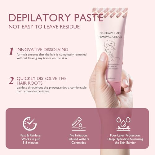 New No Shave Hair Removal Cream,Fast and Gentle, Suitable for Sensitive Skin, Fast and Gentle, Moisturizes and Nurtures Skin, Leaving it Soft and Protected after Hair Removal