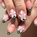 Medium Almond Press On Nails - 3D Floral Design 24pc