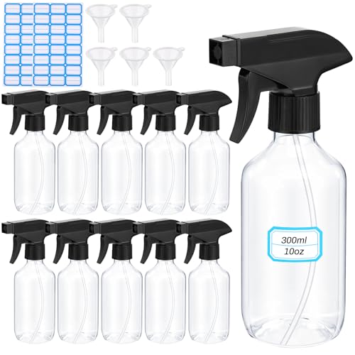 10-Pack 10oz Plastic Spray Bottles with Adjustable Nozzle for Hair, Plants, and Cleaning