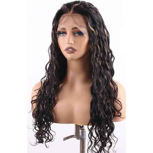 13x6 Lace Front Wigs Human Hair Balayage Highlight Ombre Body Wave Lace Front Wigs Human Hair Pre Plucked 180% Density HD Lace Glueless Wigs for Black Women 26 Inch FS1B/30