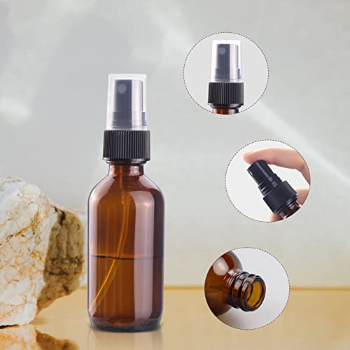 Wedama 2 oz Amber Mini Glass Spray Bottles Set of 4 with Funnel & Dropper
