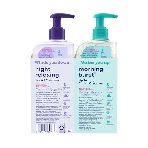 Clean & Clear Morning Burst¢ç Hydrating Facial Cleanser and Night Relaxing Facial Cleanser, Deep Cleansing Face Wash, Oil-Free Daily Facial Cleanser, 4 Pack, 2 x 8 fl. oz