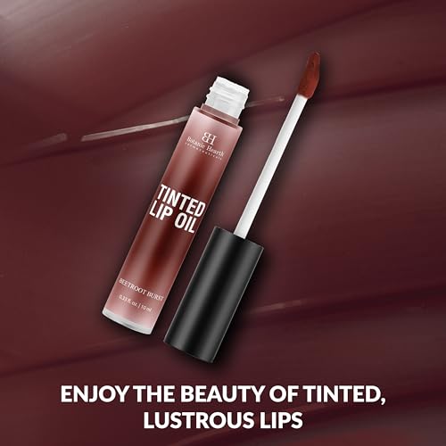 Botanic Hearth Tinted Lip Oil | Moisturizing Lip Gloss Oil For Dry Lips | Deep Red Gloss | Lightweight & Non Greasy | 0.3Fl Oz