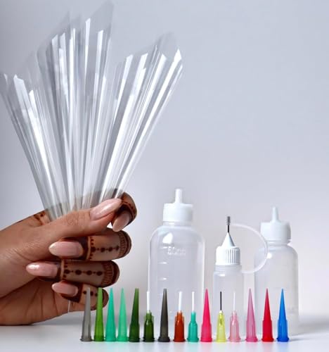 Henna Cones Kit - 20 Empty Pre-Rolled Cones, 3 Bottles, 12 Nozzles