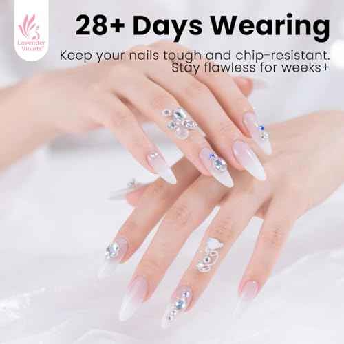 Lavender Violets Milky White Builder Base Coat and Top Coat Set, 15ml Base Gel Glossy No Wipe Top Gel Shiny Effect Building Extension Enhance Harden for Weak Thin Nails A102A112