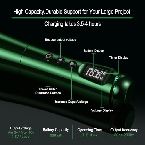 DKLAB Alioth Wireless Permanet Makeup Tattoo Pen Machine Kit Rotary Tattoo Gun with 2x Batteries Power Supply Lightweight Multi Functional Set for Professional Artists Permanent Makeup (Emerald)