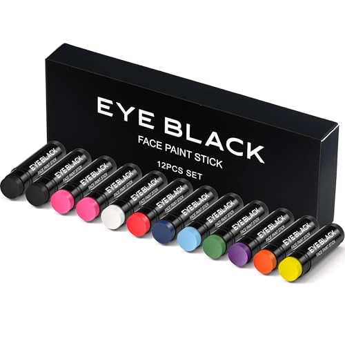 12 PACK EYE BLACK STICK, Anti-Glare Eyeblack For Baseball Football Softball Lacrosse, Sweat-Proof Eye Black Grease Paint, Game Day Sports Fans Accessories, Smooth & Long Lasting