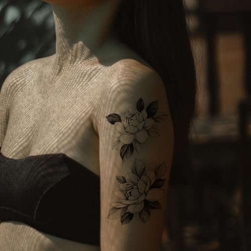 Peony Rose Temporary Tattoos - 10 Sheets Waterproof Floral Fake Tattoos
