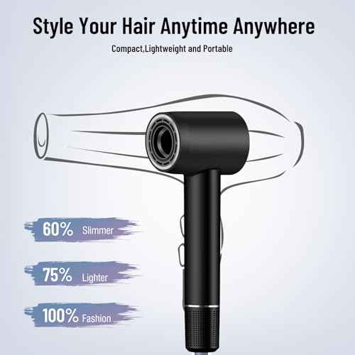 Hair Dryer - 110000 RPM High-Speed Brushless Motor Negative Ionic Blow Dryer for Fast Drying,Low Noise Thermo-Control Hair Dryer with Nozzle with Tri-Colour LED Light Ring, for Home and Travel