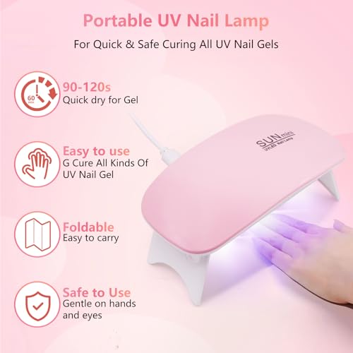 Acrylic Nail Kit for Beginners with Everything - Practice Hand for Acrylic Nails - 6PCS Nail Powder Liquid Set with UV Lamp - Professional Manicure Set in Pink Bag for Starter Home Salon (Pink-1)
