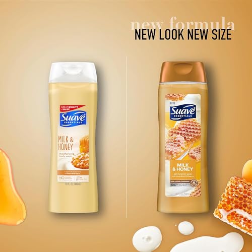 Suave Moisturizing Body Wash, with Milk & Honey and Vitamin E Extract, No Parabens, No Phtahaltes, 18 Oz (Pack of 12)