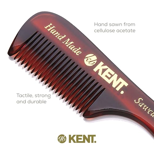Kent 83T Small Gentleman's Beard and Mustache Pocket Comb, Fine Toothed Pocket Size for Facial Hair Grooming and Styling. Saw-cut of Quality Cellulose Acetate, Hand Polished. Hand-Made in England