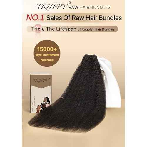 TRIIPPY Kinky Straight Bundles Human Hair,100% Real Raw Cambodian 4C/4A Blowout Hair Sew-In Weave Single Bundle,Triple The Lifespan Over Regular Virgin Hair,No.1 Raw Hair Brand On Amazon(24 Inch)