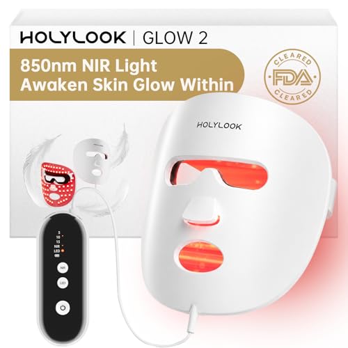 HOLYLOOK FDA Cleared Red Light Therapy Mask for Face – 4 Modes, 850nm NIR, 280 LEDs