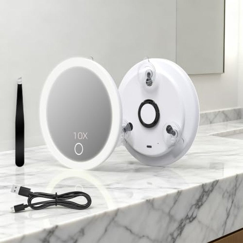 10X Magnifying Makeup Mirror with LED Lights & Suction Cups