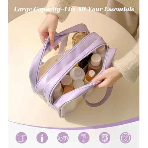 Large Travel Toiletry Bag with Dry Wet Separation? Waterproof Wash Bag for Women, Clear & Matte shower bag for Gym, Overnight, Swimming, and Business Trips