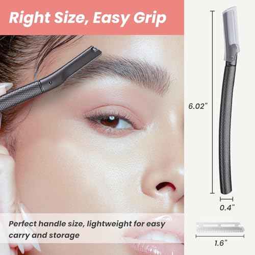 Facial Razor for Women with 20 Refill Blades, Eyebrow Razor and Dermaplaning Tool for Face Exfoliation & Peach Fuzz Removal, Precision Eyebrow Trimmer with Reusable Metal Handle ? Black