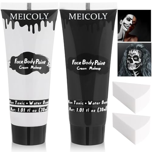 Black & White Face Paint Set with Sponges - Water Based