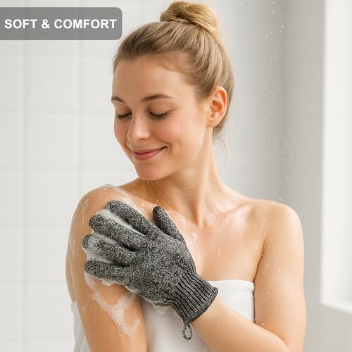 Bamboo Charcoal Exfoliating Shower Gloves | Body Scrub Pair