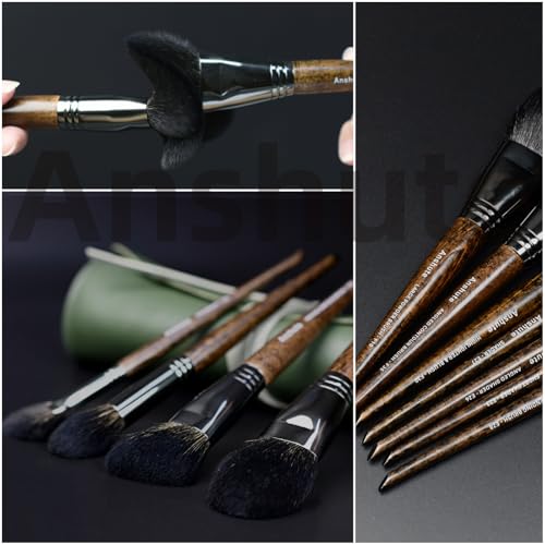 Natural Goat Hair Makeup Brushes Set of 14, Professional Natural Hair Cosmetic Brushes with Case, Beech Wood Handle. Super Soft Bristles, Variety of Brushes. Face Brushes, Eyeshadow Brushes