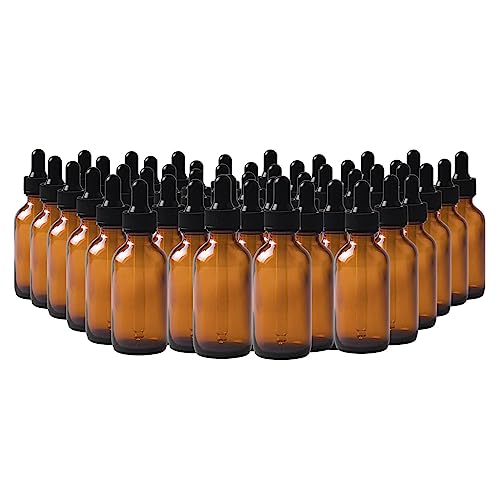 48 Pack 2oz Amber Glass Dropper Bottles, Glass Eye Dropper Bottles for Essential Oils, Perfumes