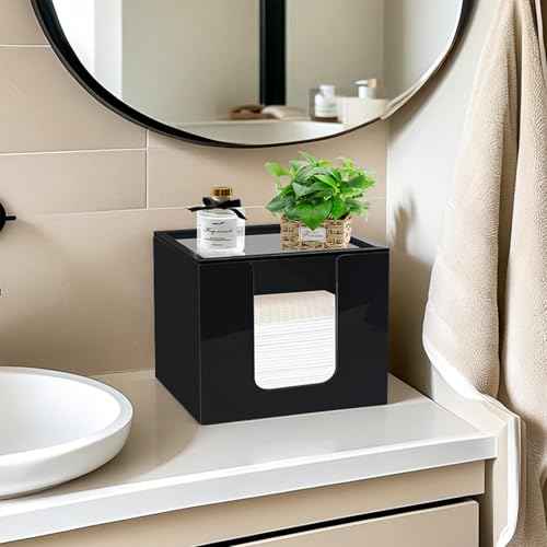 Disposable Face Towel Holder, Acrylic Facial Towels Storage Box Organizer Container for Clean Towels XL, Black Bathroom Organization Home Decor