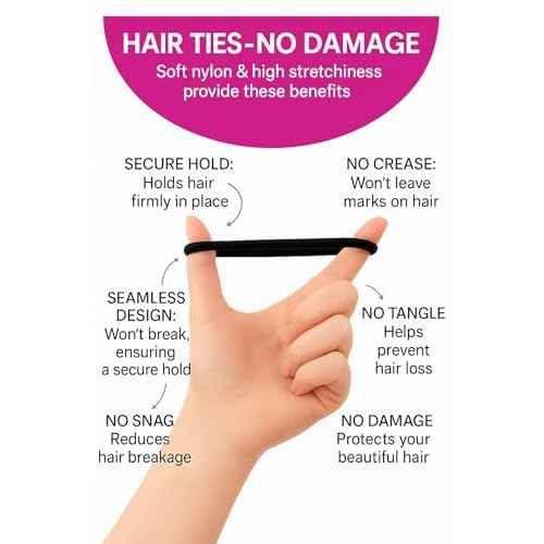 Black Hair Ties for Thick Hair ? 30-Pack, 4mm Nylon Elastic, No Metal, No Damage ? Perfect for Curly, Straight, Short & Long Hair