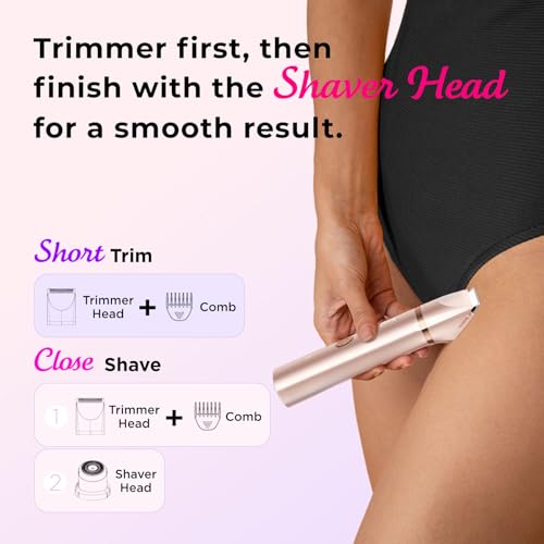 Bikini Trimmer for Women Pubic Hair: IPX7 Waterproof Electric Razors - Rechargeable Electric Body Shaver for Legs, Underarms, Bikini Line- Christmas Gifts for Women (Rose Gold)