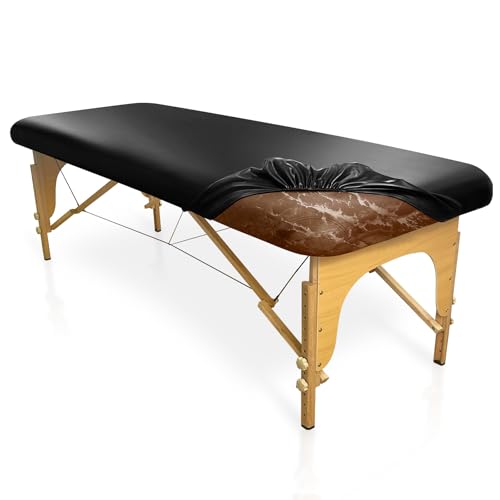 Leather Massage Table Cover Wipeable Covers for Massage Table Waterproof Vinyl Replacement Bed Cover Protector for Lash/Spa (Black, 1)