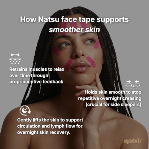 Overnight Anti Wrinkle Patches for Women - Japanese Face Tape for Forehead, Smile Lines - Stocking Stuffers Pre-Cut Kinesiology Face Tape in 2 Sizes - Skin Safe, Latex-Free