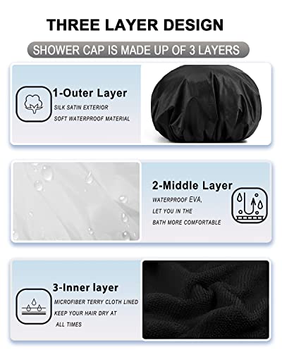 YIZIJIZI Shower Cap for Women - Waterproof Terry Lined